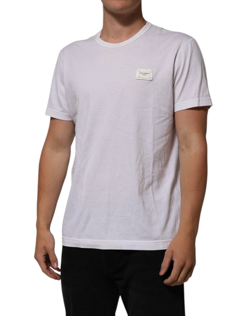 Dolce & Gabbana White Cotton Logo Patch Crew Neck Men T-shirt